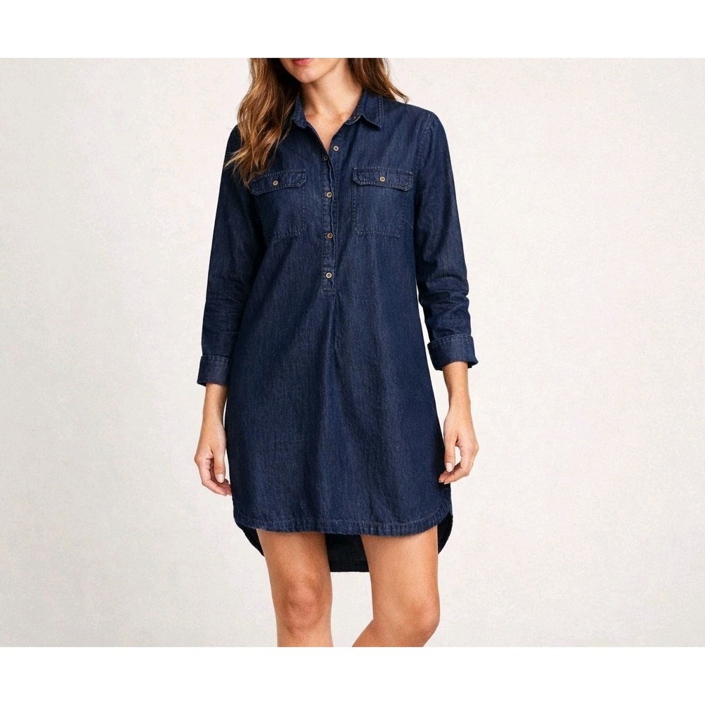 Old Navy Chambray Shirt Dress M Blue Long Sleeve Utility Pocket Casual